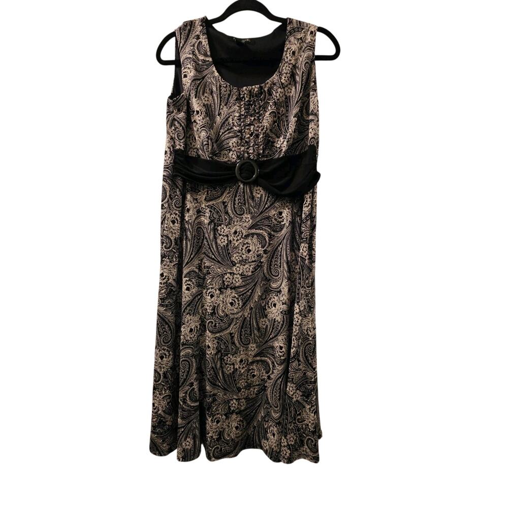Vtg Y2K Perceptions Baby Doll Dress Womens Paisley Sleeveless Sz16 Black White